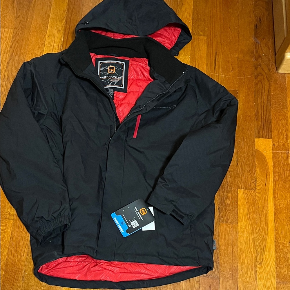 FREE COUNTRY JACKET with removable hood. Black/Red Men's Jacket. XL NWT